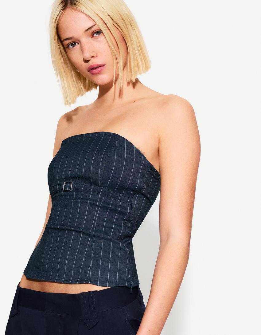 MILA PINSTRIPE STRAPLESS TOP