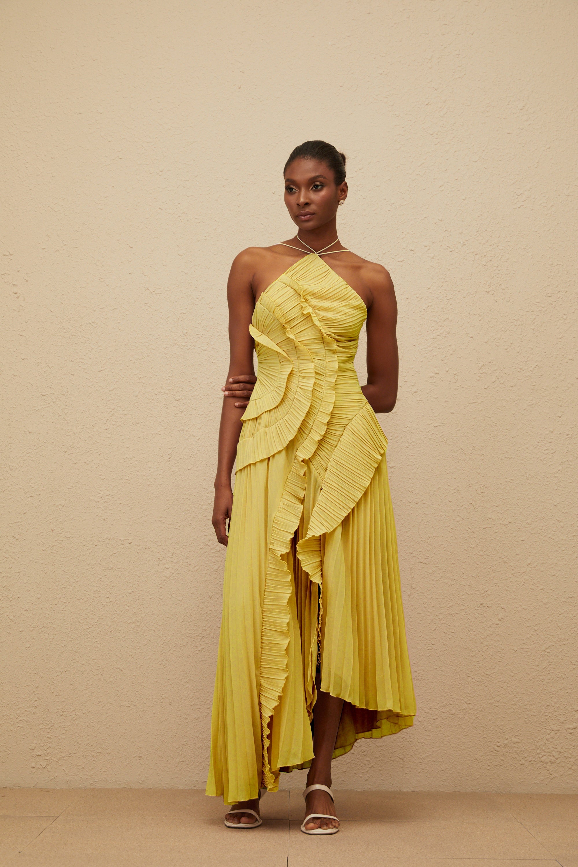 LAVIREA RUFFLED TRIM MIDI DRESS