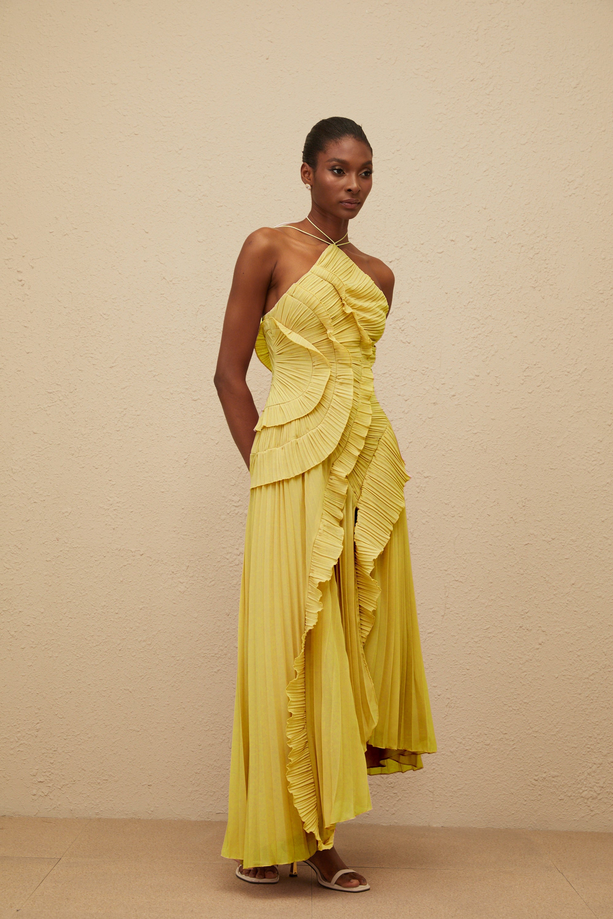LAVIREA RUFFLED TRIM MIDI DRESS
