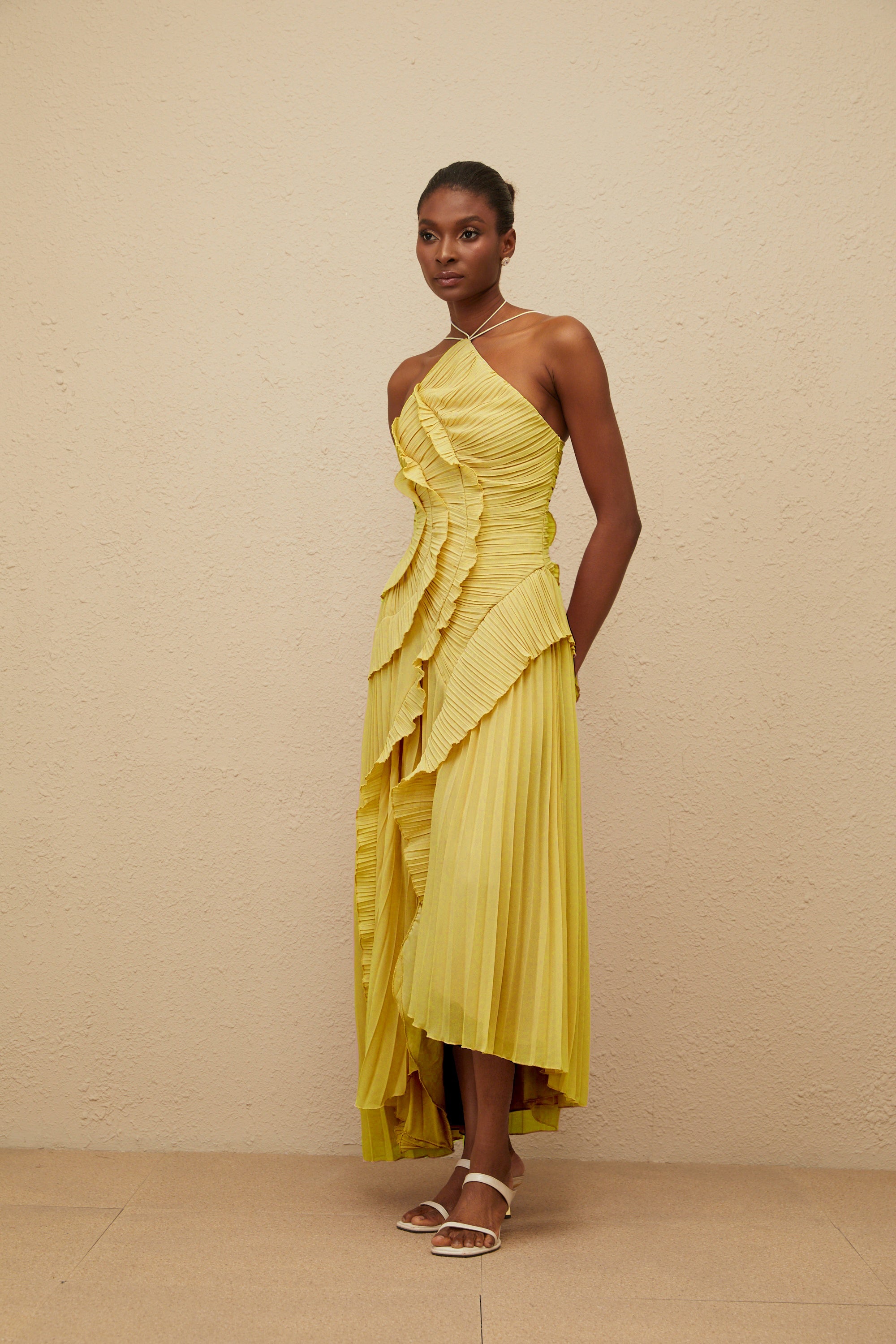 LAVIREA RUFFLED TRIM MIDI DRESS