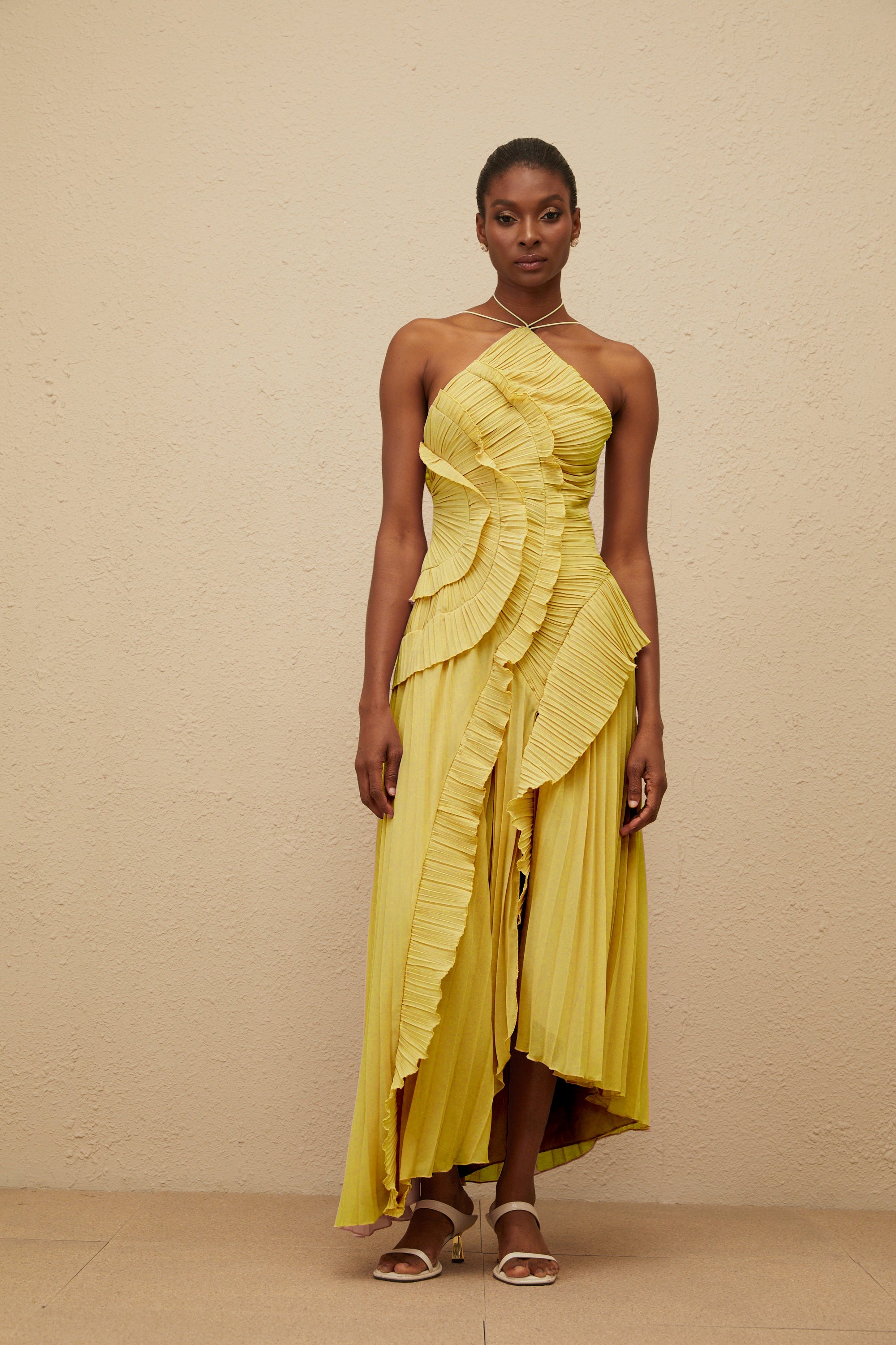LAVIREA RUFFLED TRIM MIDI DRESS