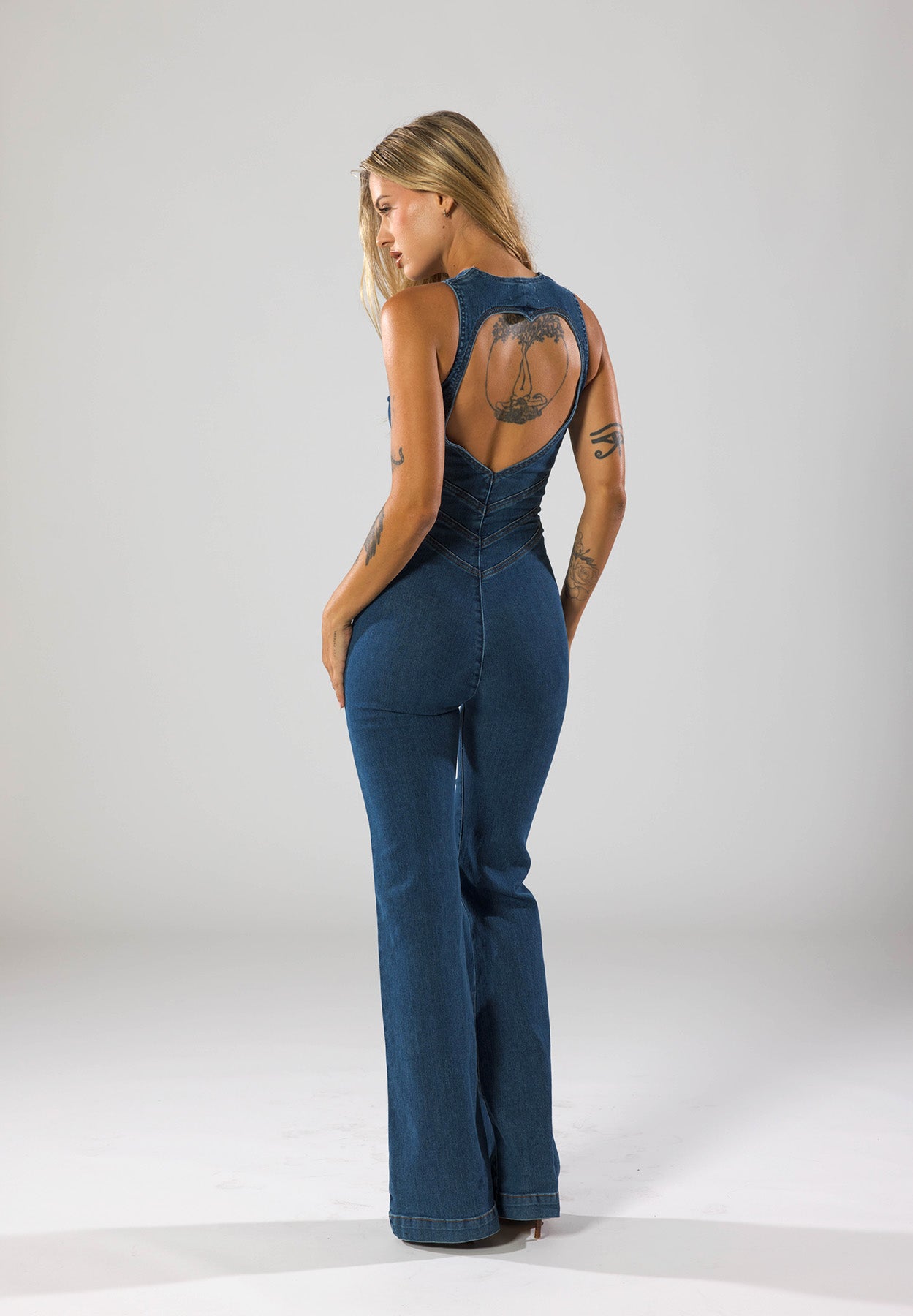 LARA DENIM HEART-SHAPED BACK JUMPSUIT