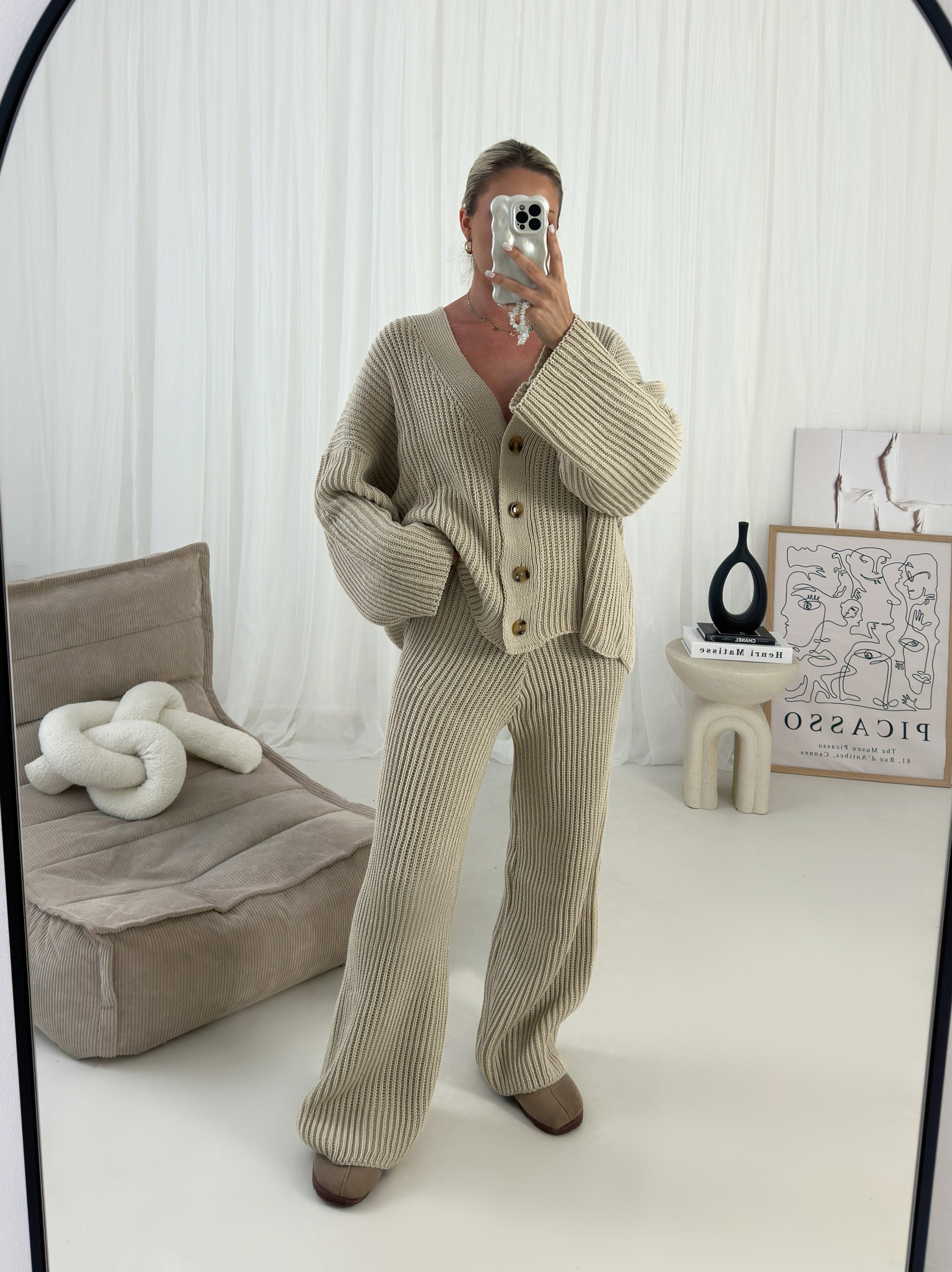 ALLURE BUTTON CARDIGAN TWO PIECE LOUNGE SET