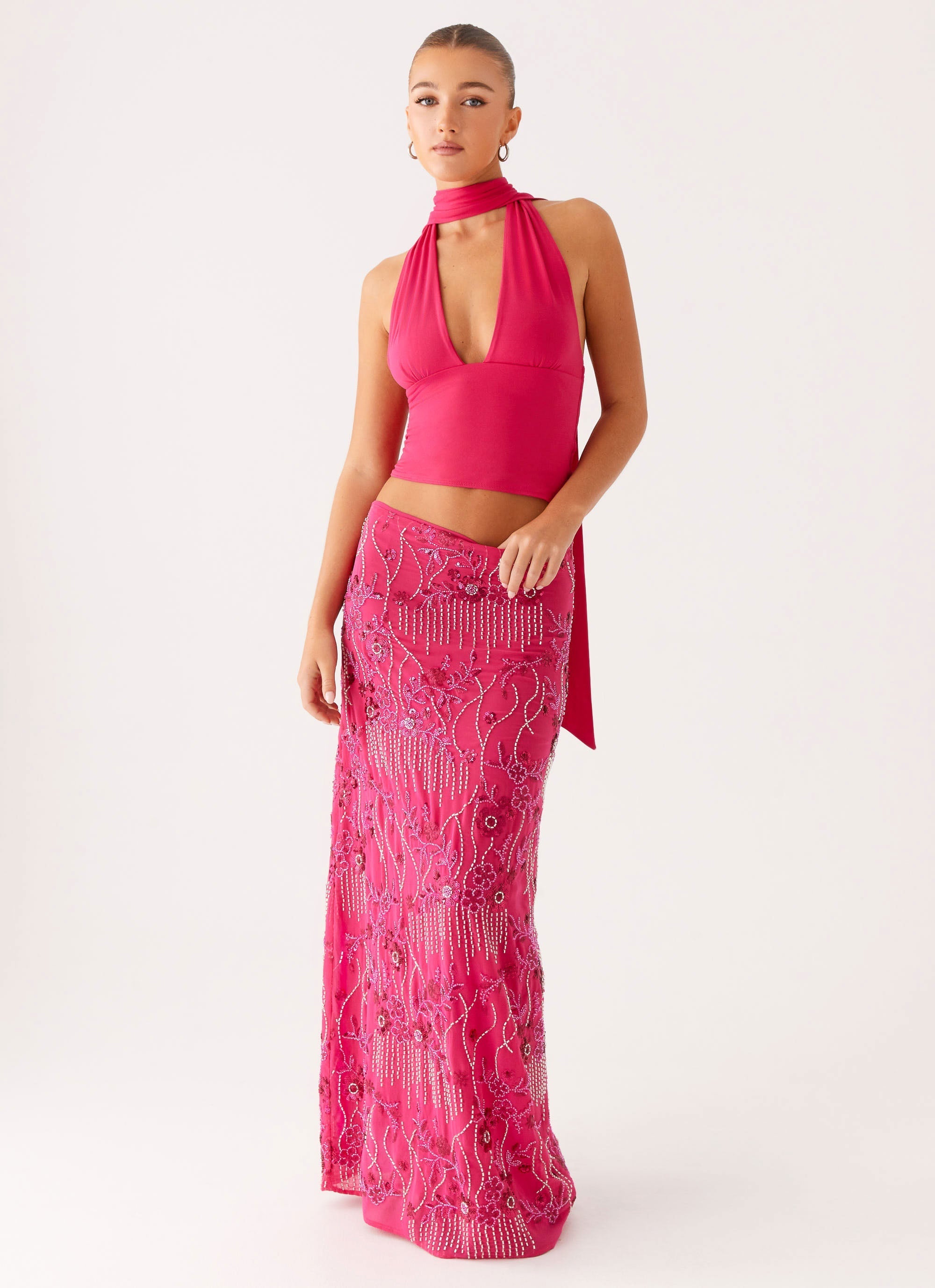 ROMY LOW RISE SEQUIN MAXI SKIRT