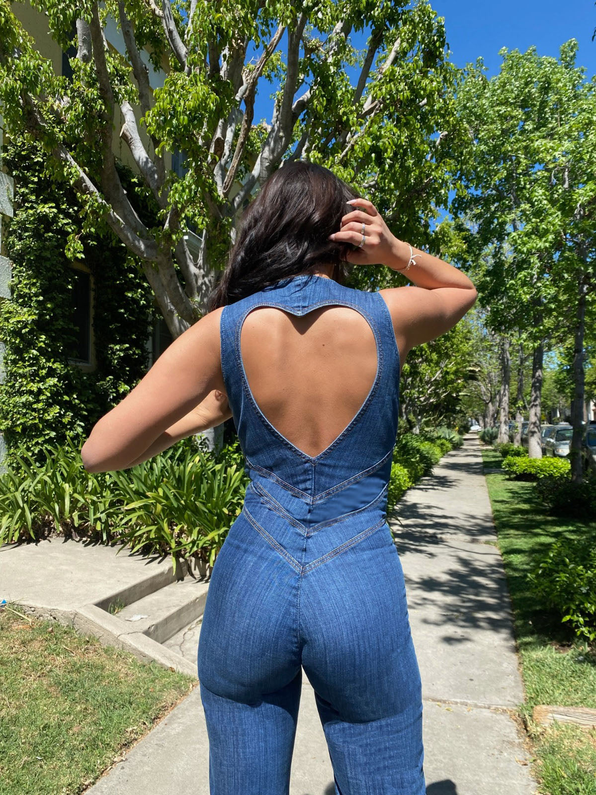 LARA DENIM HEART-SHAPED BACK JUMPSUIT