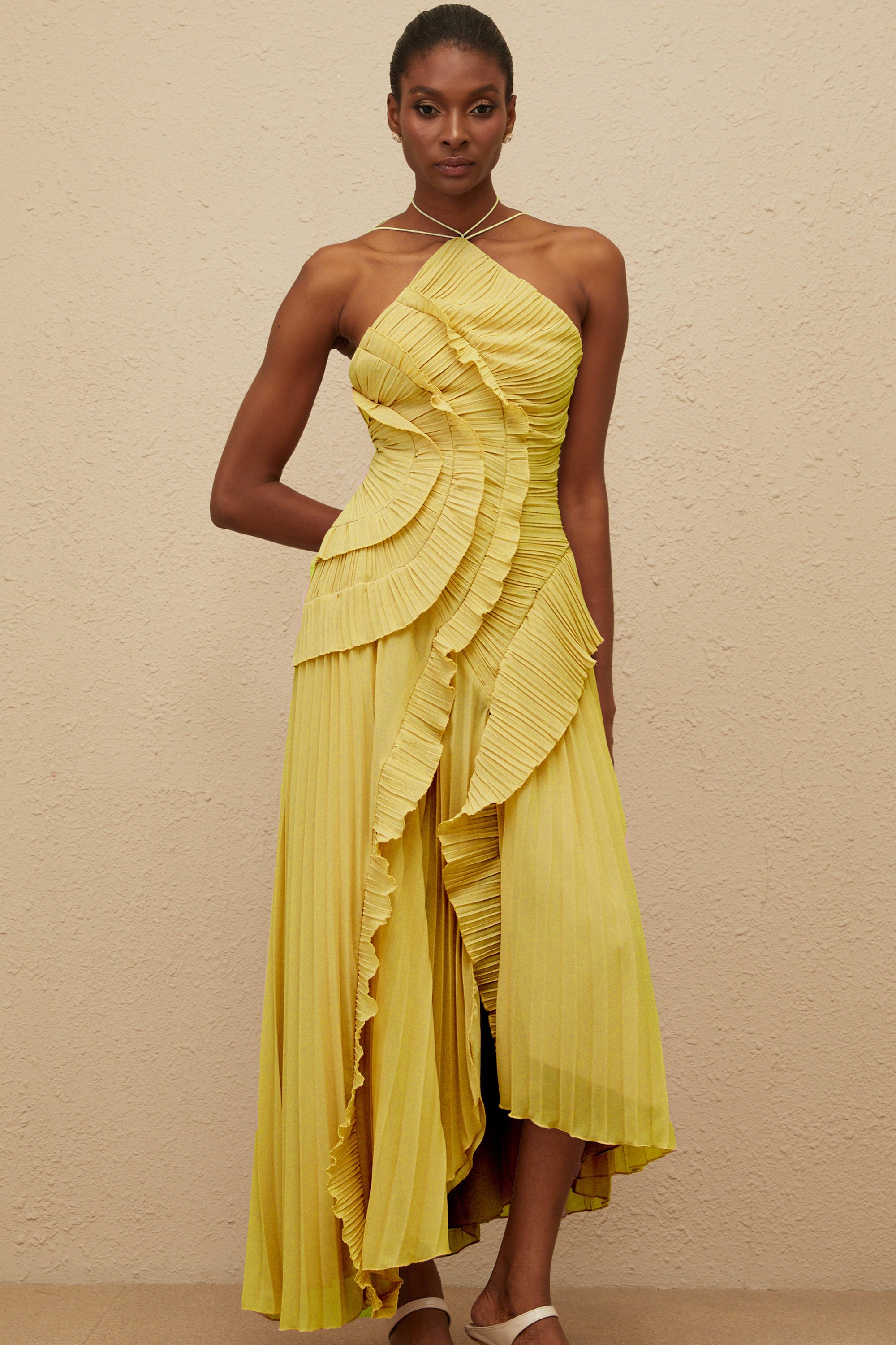 LAVIREA RUFFLED TRIM MIDI DRESS