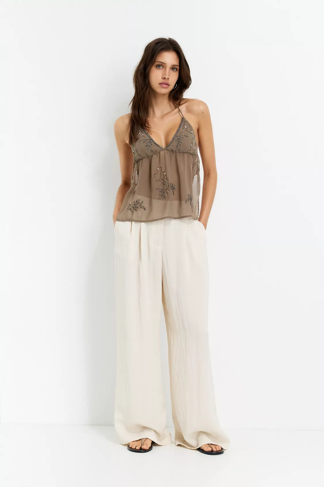 SOLEA EMBELLISHED HALTER TOP