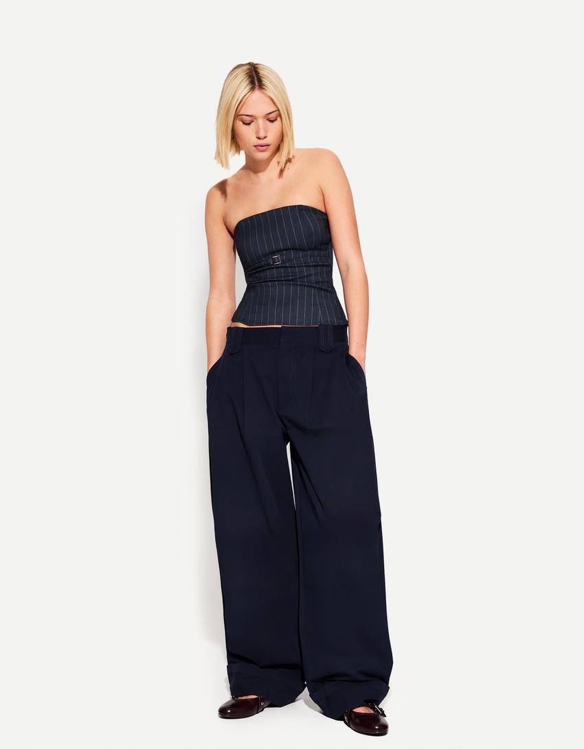 MILA PINSTRIPE STRAPLESS TOP
