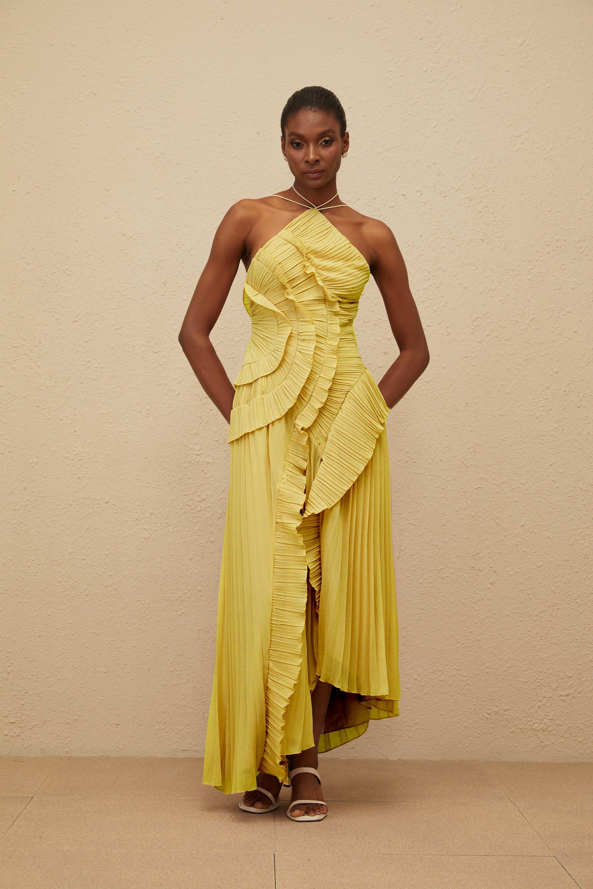 LAVIREA RUFFLED TRIM MIDI DRESS