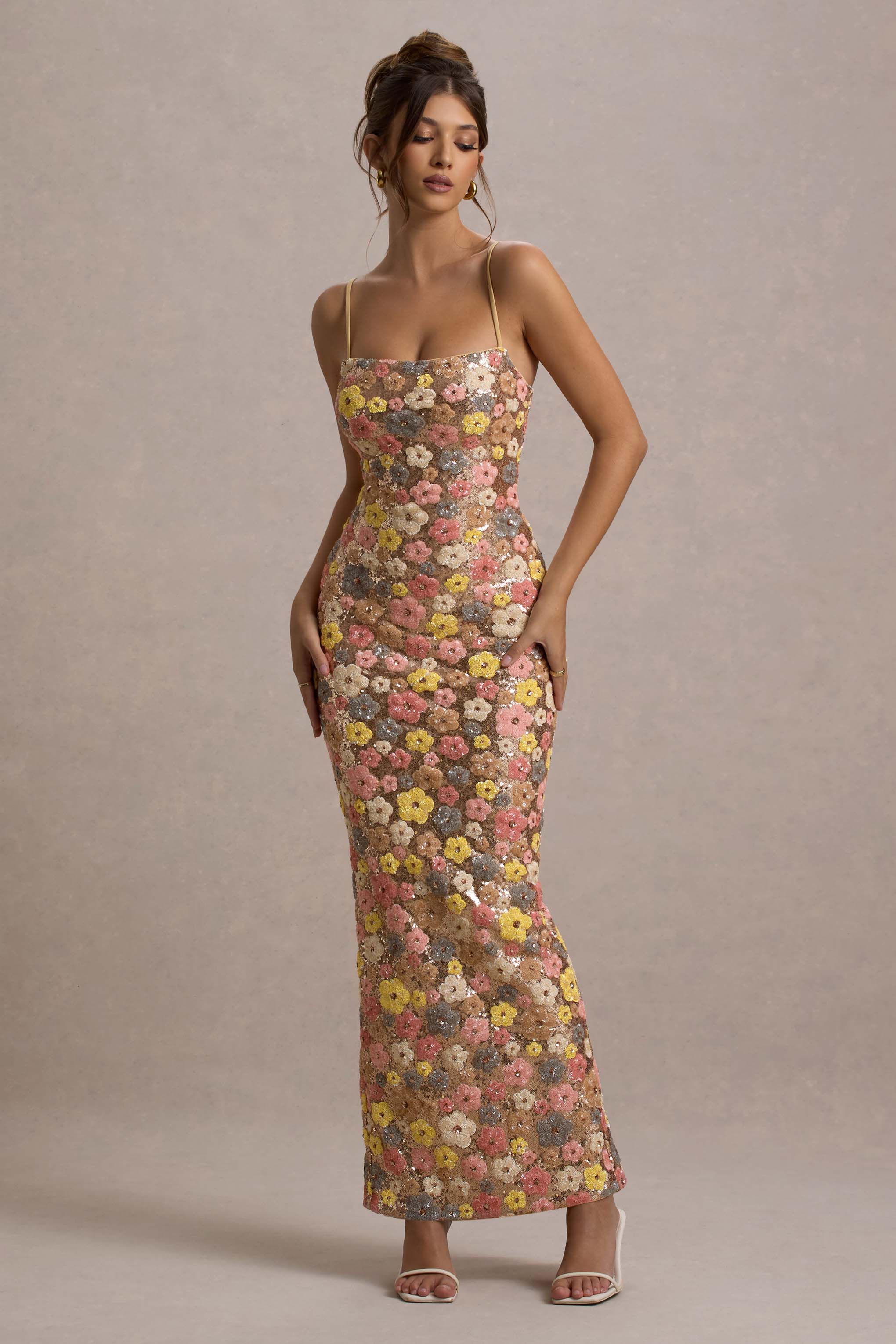 ALIZZI PASTEL FLORAL PRINT MAXI DRESS