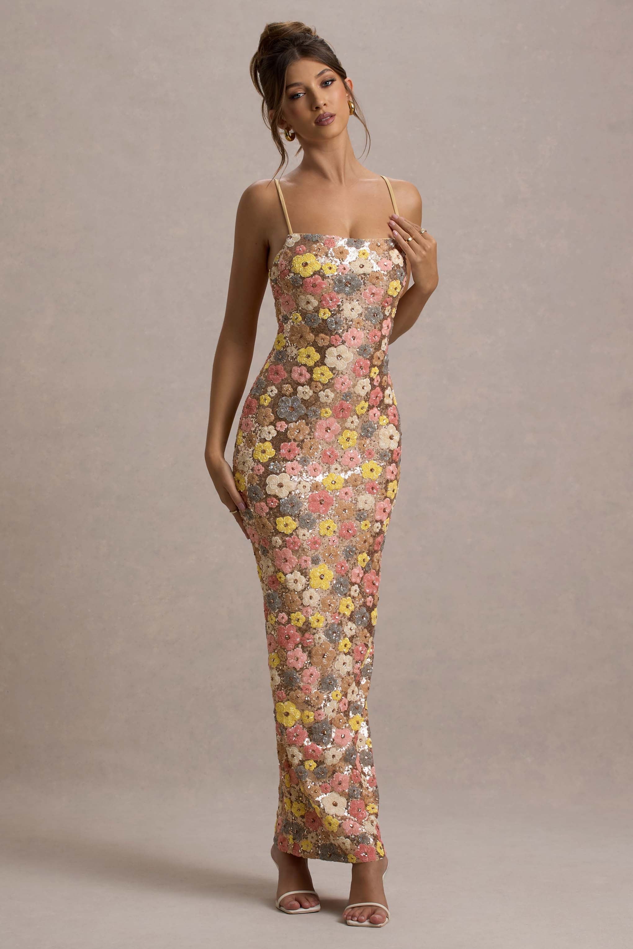 ALIZZI PASTEL FLORAL PRINT MAXI DRESS